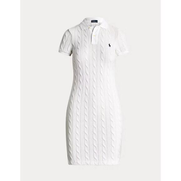 Polo Ralph Lauren Cable-Knit Cotton Polo Dress White XS Short Sleeve Skinny Fit - Picture 6 of 9